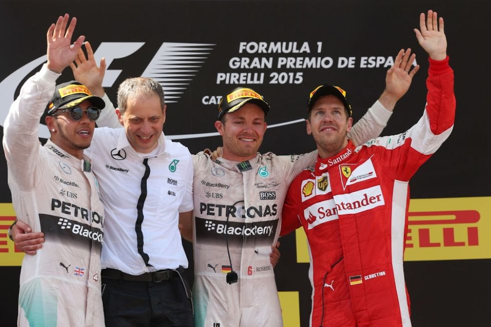 Nico Rosberg gan el Gran Premio de Espaa al imponerse por 17.5 segundos a su compaero de equipo Lewis Hamilton. El podio lo complet Vettel, que acab a 27.7 segundos del lder.