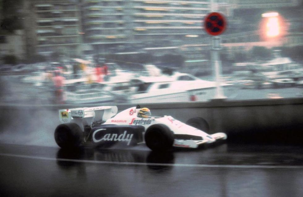 Ayrton Senna, subido en el Toleman en 1984. Aquel ao, su debut en F1, no gan, pero dej para el recuerdo la mayor exhibicin sobre un Frmula 1.
