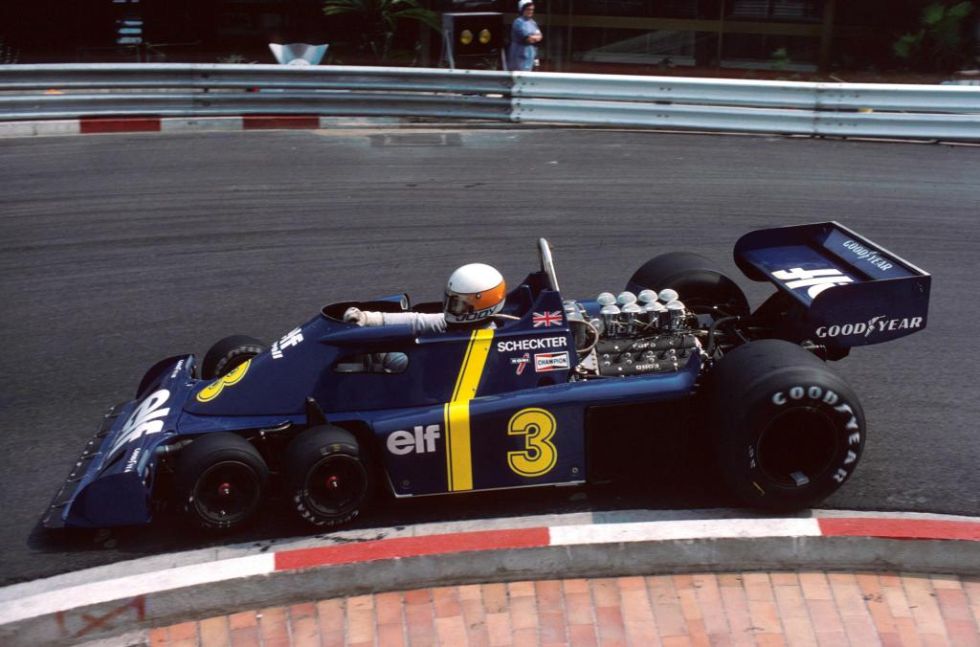 Jody Scheckter pilotando un Tyrrell en 1976, ao en que fue segundo en Mnaco.