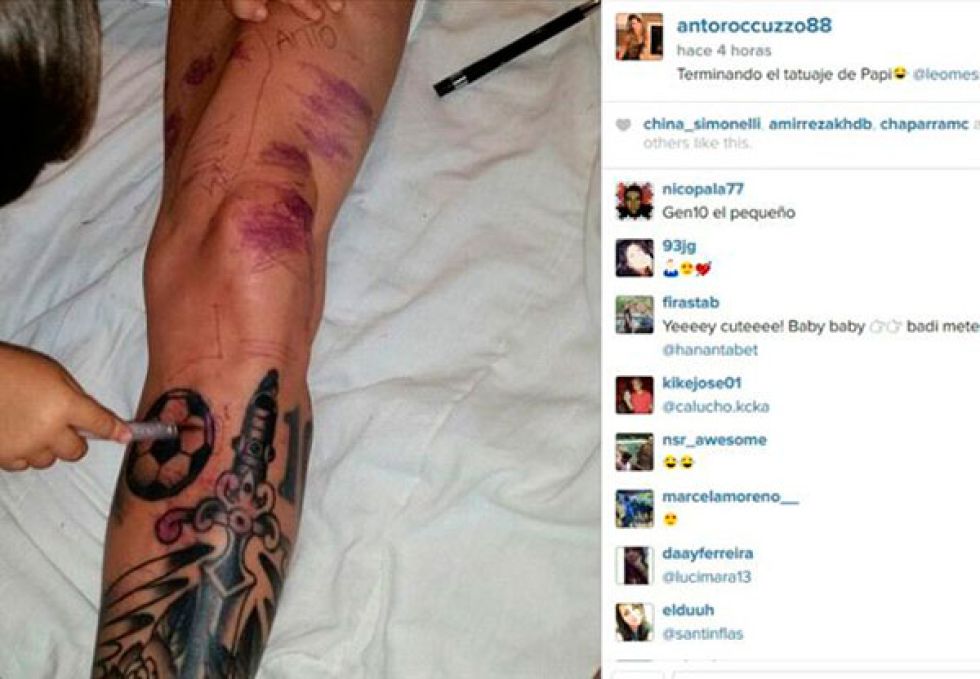 This is one of his most recent tats and his son Thiago did it.... only joking, though he did finish it off.