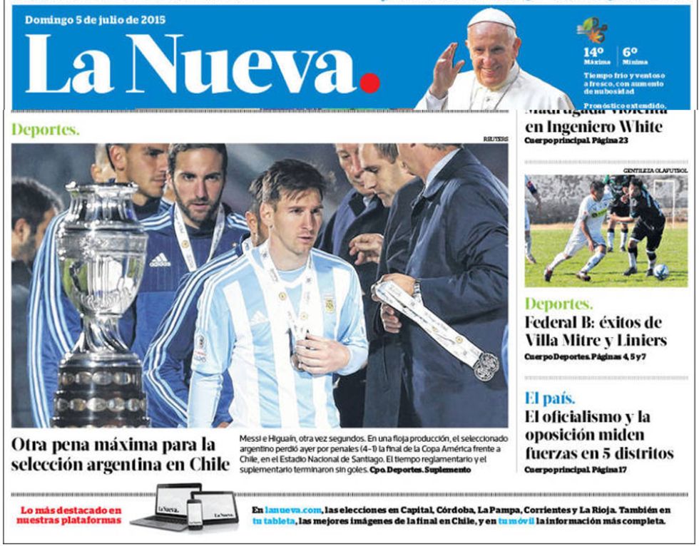 El diario La Nueva habla de una "floja produccin" en la final ante Chile.