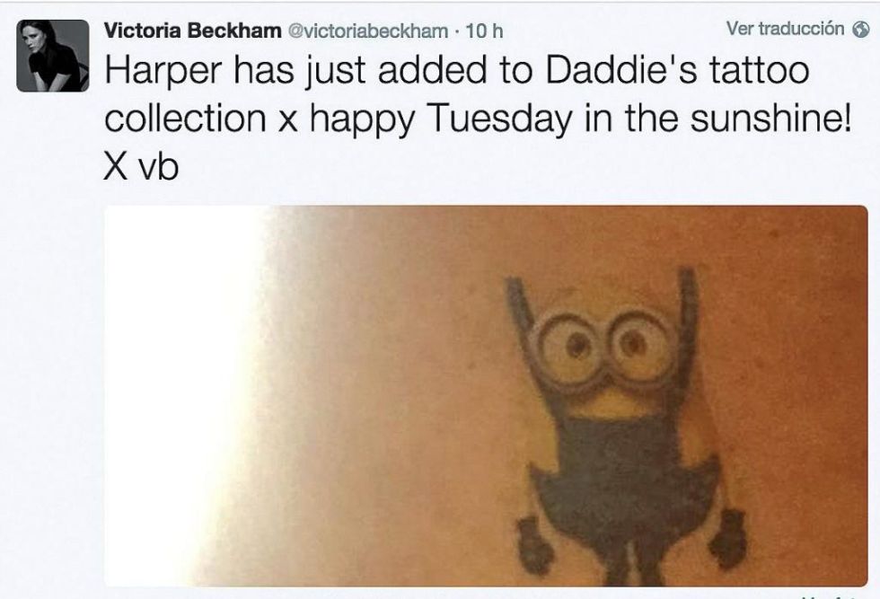 Victoria Beckham compartió en Twitter el tatuaje que su hija Harper había elegido para David