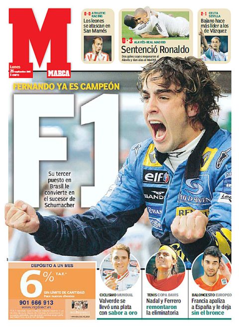 Fernando Alonso cumple su sueño de niño y se convierte en campeón del mundo en Brasil, en una carrera en la que acaba tercero.