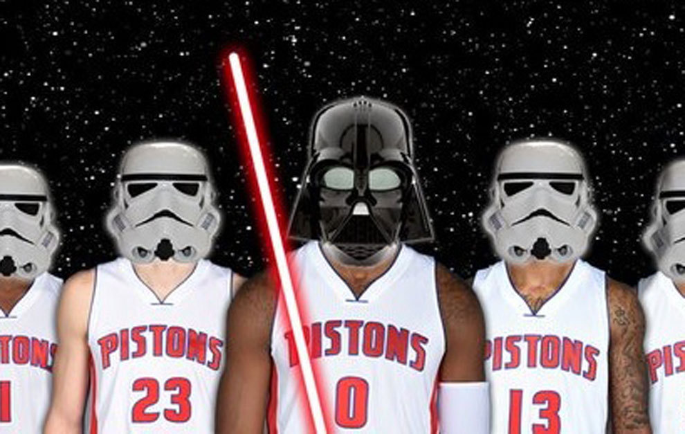 Los jugadores de los Pistons en el cartel de la noche de Star Wars.