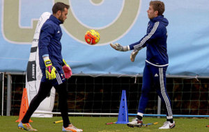 Sergio y Rubn, en un entrenamiento del Celta.