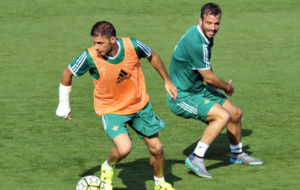 Joaqun y Van der Vaart, en un entrenamiento en septiembre