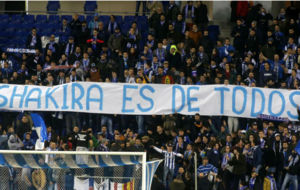 Pancarta de un grupo de aficionados del Espanyol en el partido de Copa...