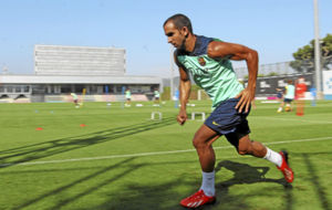 Montoya, en un entrenamiento con el Barcelona