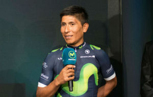Nairo Quintana durante la gala de presentacin del equipo Movistar...