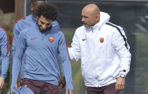 Salah, en el entrenamiento con Spalletti.