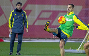 Soldado, en un entrenamiento del Villarreal.