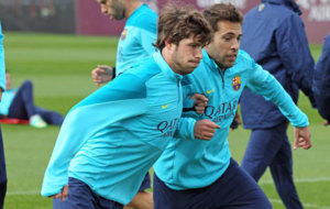Sergi Roberto y Jordi Alba, durante un entrenamiento.