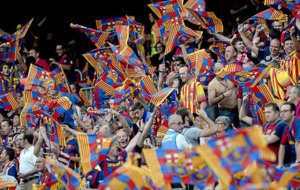 Aficionados del Barcelona, en la ltima final de Copa en el Camp Nou.