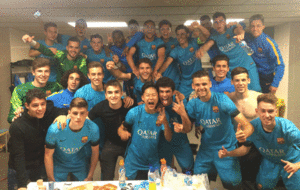Los jugadores del FC Barcelona-Masa celebran la victoria por 3-1.