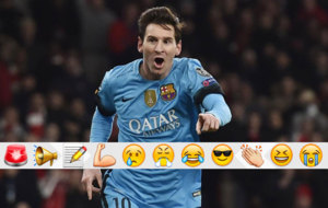 Messi celebra uno de sus dos goles en el Emirates.