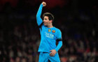 Messi celebra uno de sus goles contra el Arsenal