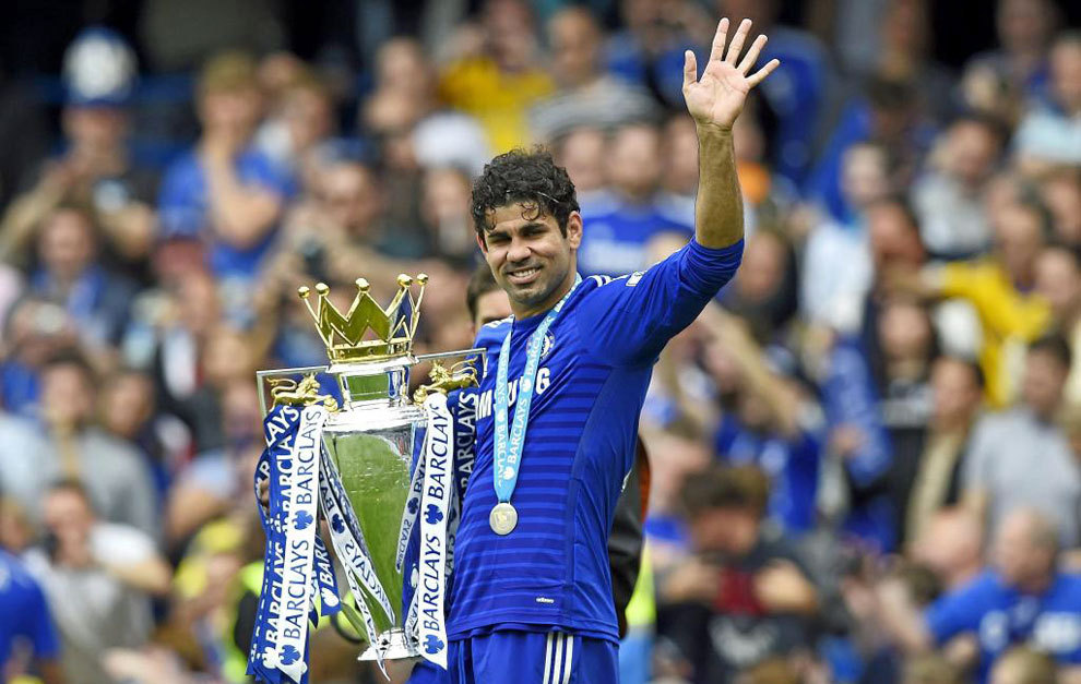 Diego Costa celebra el ttulo de Liga con el Chelsea