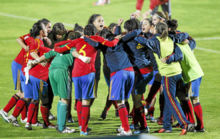 Espaa celebra la clasificacin para la Eurocopa 2013 en Las Rozas.