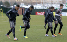 Mauro Silva, Juanpe, Rodri y Mario Hermoso durante un entrenamiento.