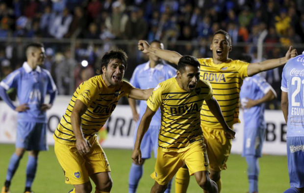 Federico Carrizo (Boca Juniors), celebrando su gol en el ltimo...