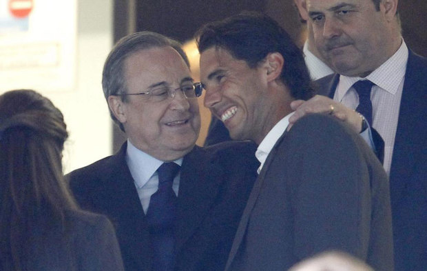 Rafa Nadal y Florentino Prez en un partido del Real Madrid.
