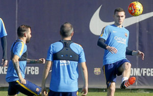 Thomas Vermaelen, en un entrenamiento con el Barcelona.