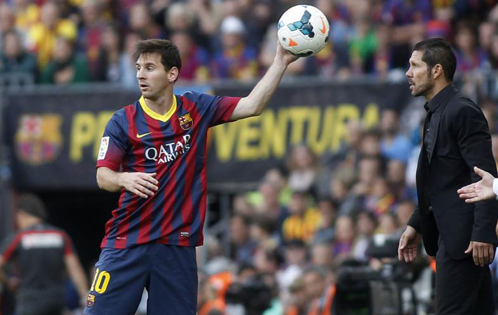 Leo Messi y Diego Pablo Simeone, en un Bara-Atltico de la...