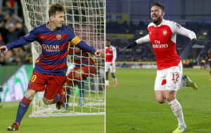 Messi y Giroud celebran un gol.