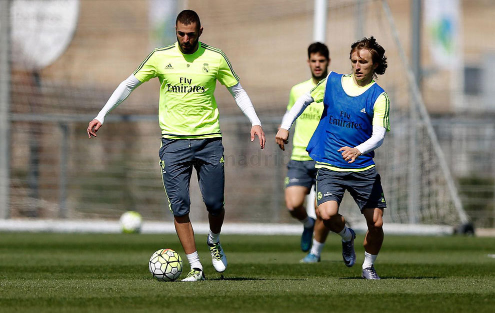 Benzema y Modric en el entrenamiento de este mircoles.