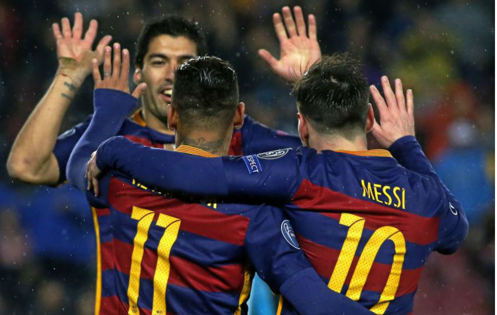 Luis Surez, Neymar y Messi celebran uno de los tantos de ayer...