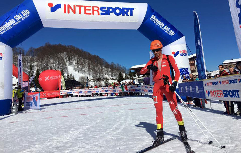 Kilian Jornet, a su llegada a la meta de la Mondol Ski Alp