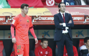 Messi y Emery, en un Sevilla-Bara en el Snchez Pizjun.