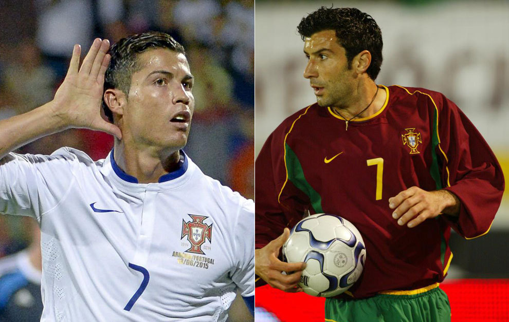 Cristiano Ronaldo y Figo (Portugal) 127 partidos