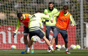 Sergio Ramos particip en el entrenamiento del Madrid.