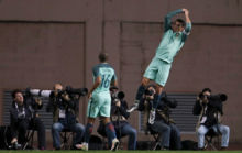 Cristiano celebra su gol ante Blgica.