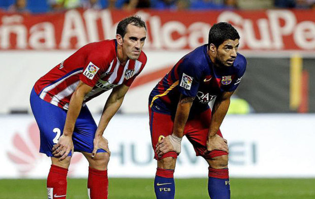 Godn y Luis Surez, en el Atltico-Barcelona de Liga de esta...