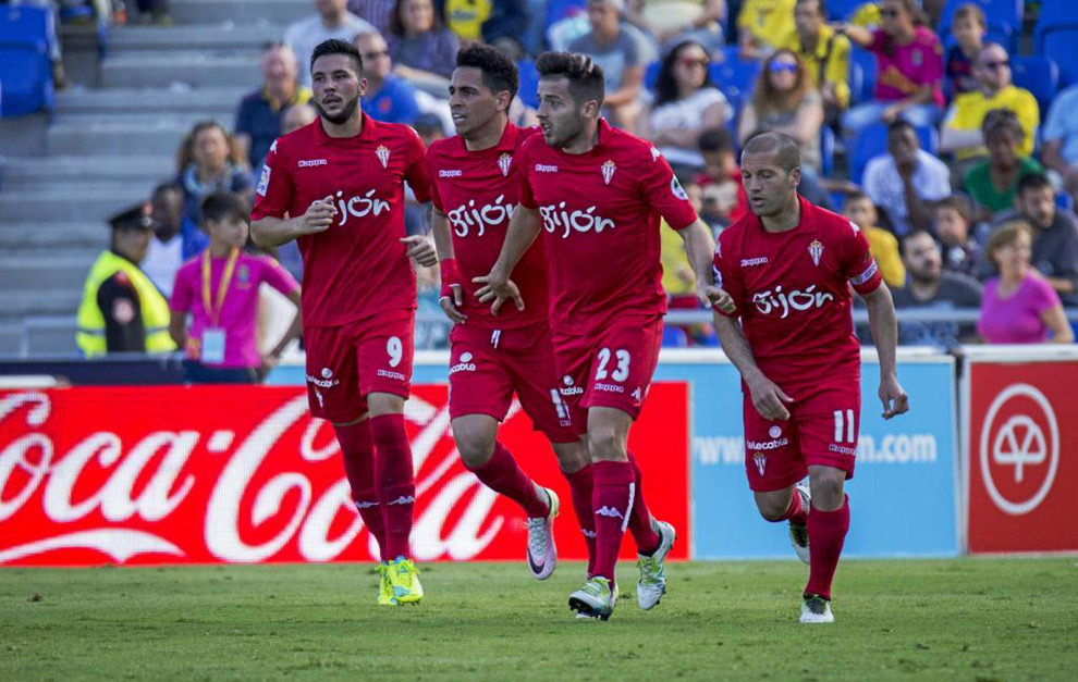 Guerrero, Mascarell, Jony y Lora, tras el gol de Las Palmas frente a...
