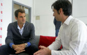 Federer hablando con el redactor de MARCA
