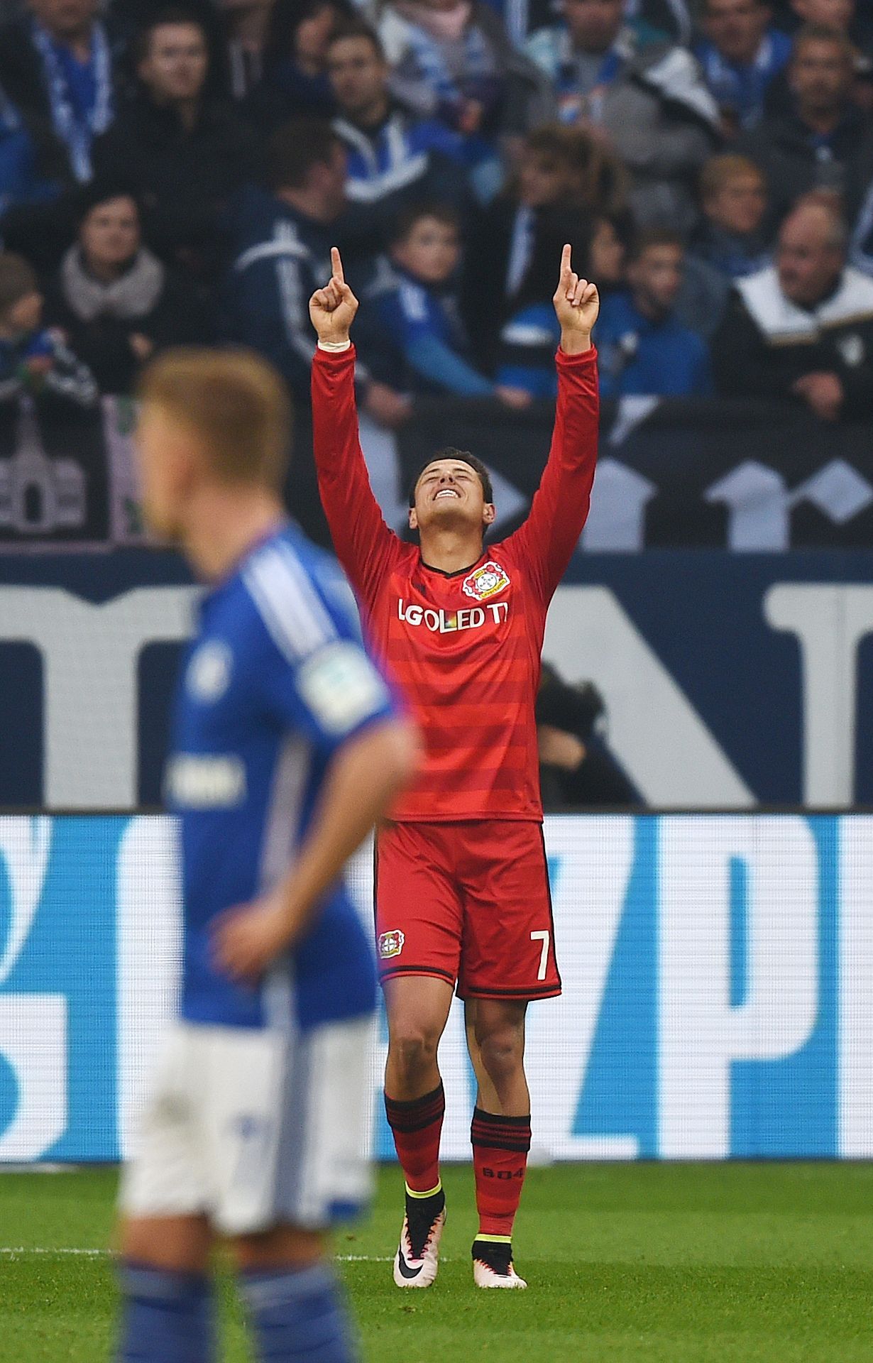 Chicharito celebra su gol ante el Schalke.