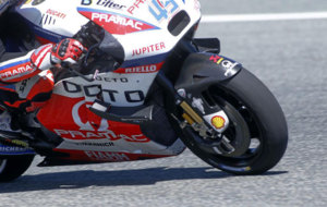 Neumtico de la Ducati durante un entrenamiento de Jerez.