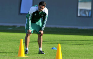 Juan Manuel Vargas, con muestras de cansancio en un entrenamiento.