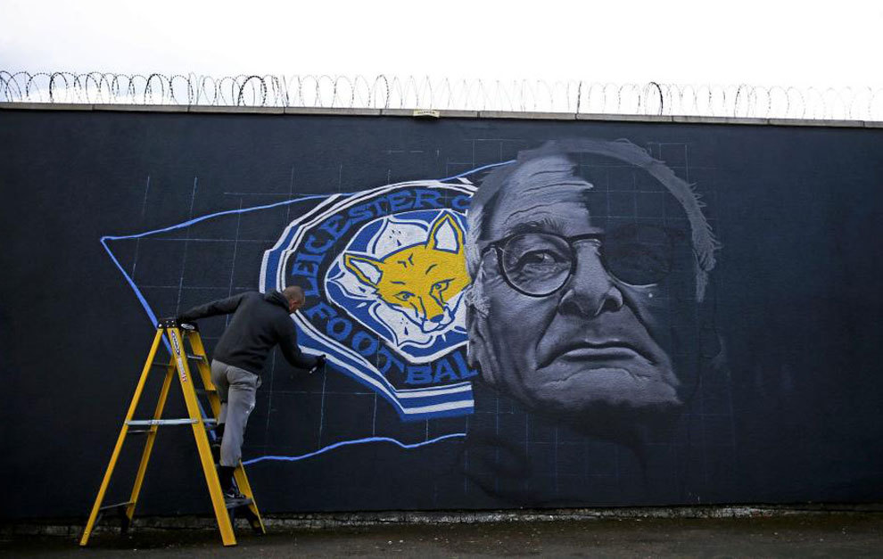 Mural de Ranieri y el Leicester en las calles de la ciudad.