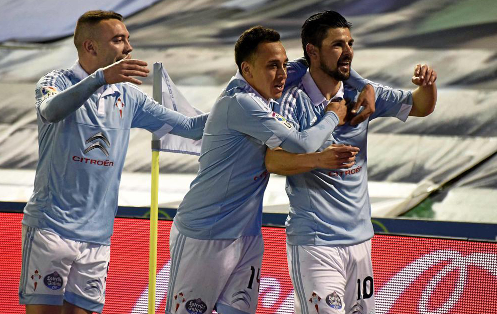 Iago Aspas, Orellana y Nolito celebran un gol