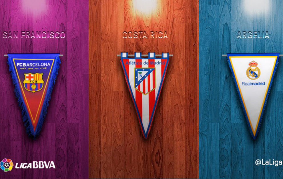 Las banderas de los tres primeros clasificados de la Liga BBVA en...