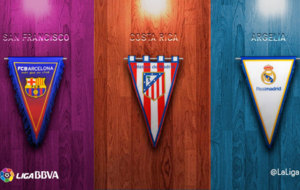 Las banderas de los tres primeros clasificados de la Liga BBVA en...