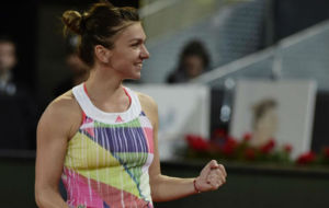 Simona Halep durante un partido en el Mutua Madrid Open.