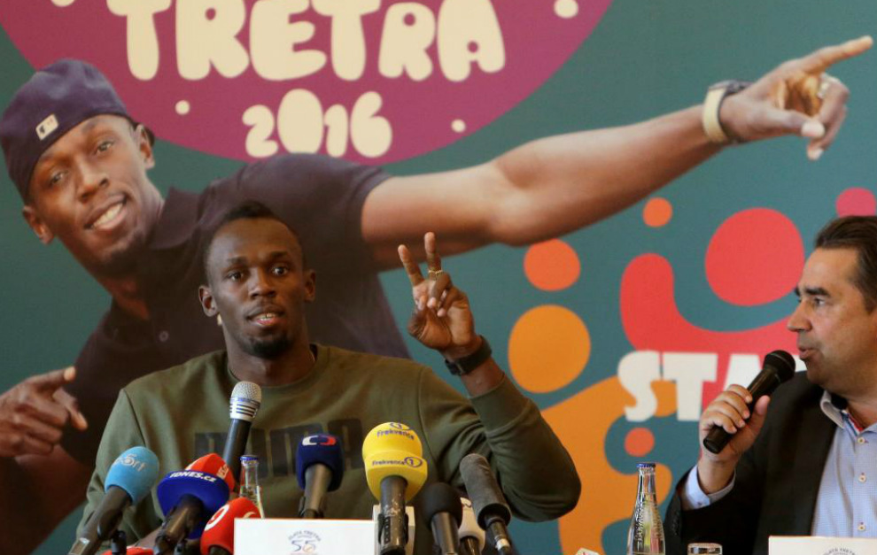 Bolt, durante la rueda de prensa en que anunci su presencia en la...