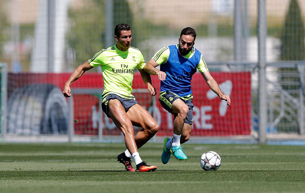 Cristiano y Carvajal, en un momento del entrenamiento.