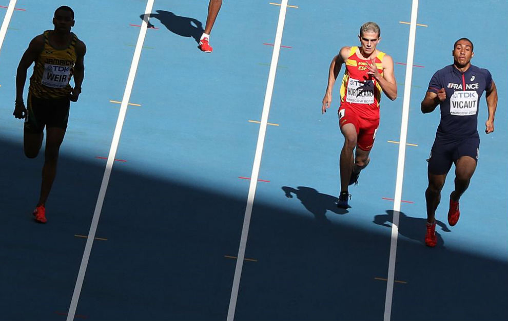 Bruno Hortelano, durante la prueba de 200 metros del Mundial de...