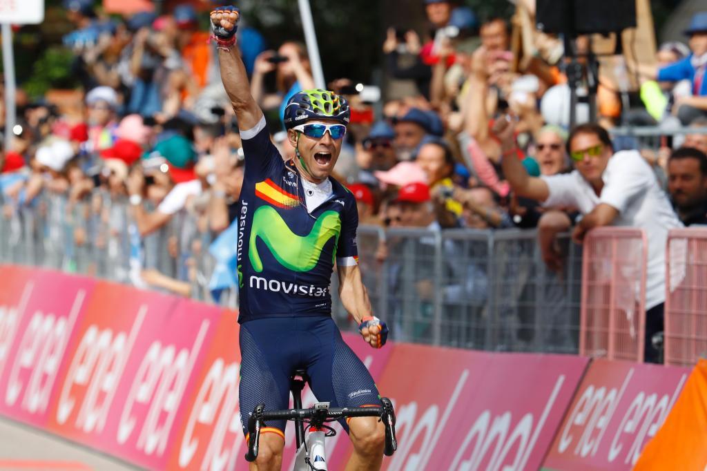 Alejandro Valverde celebrando con rabia su triunfo de etapa.